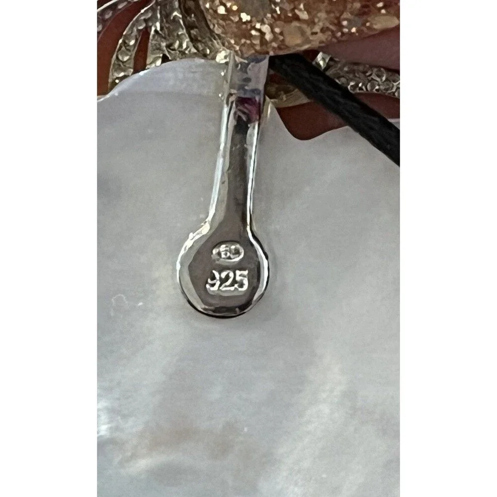925 Sterling Silver Signed Pendant Necklace Roadrunner Bird MOP Bird Lovers